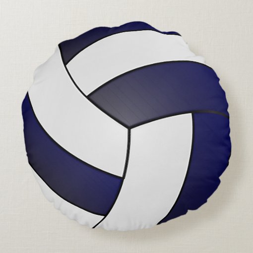 Navy Blue and White Volleyball | DIY Name Round Pillow | Zazzle