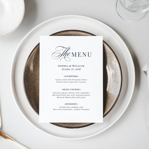 Navy Blue and White Wedding | Classic Luxe Menu