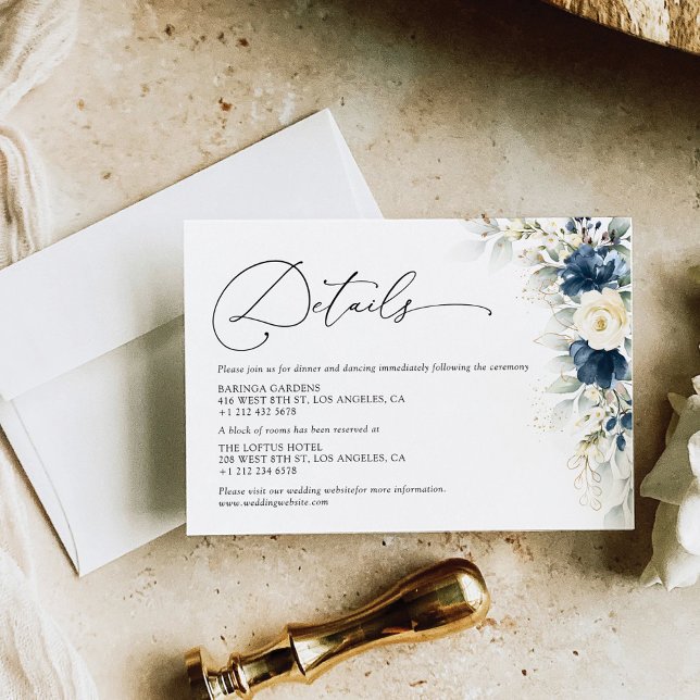 Navy Blue and White Wedding Details Enclosure Card (Creator Uploaded)