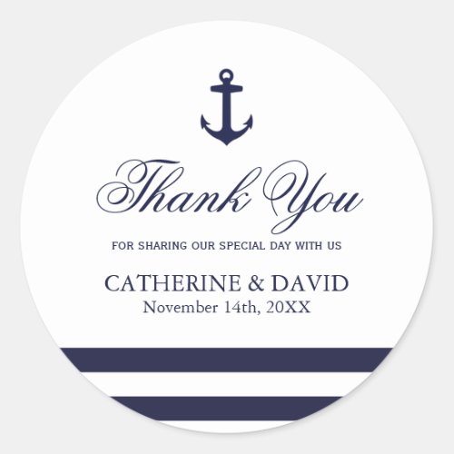 Navy Blue and White Wedding Favor Anchor Stickers