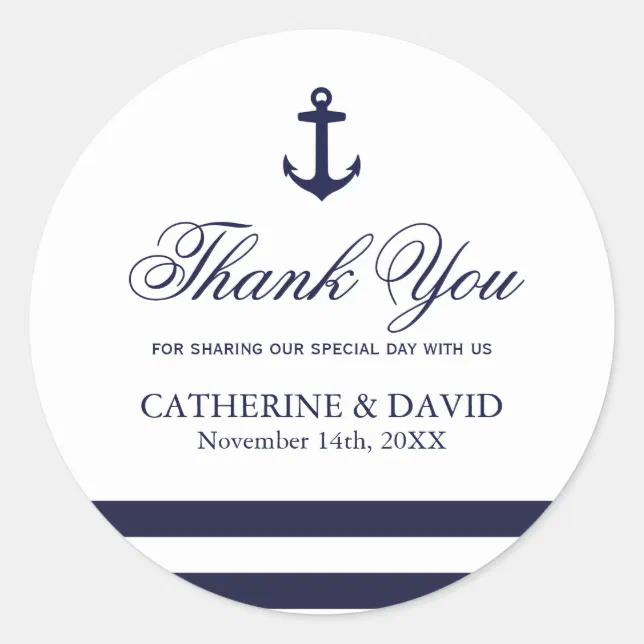 Navy Blue and White Wedding Favor Anchor Stickers | Zazzle