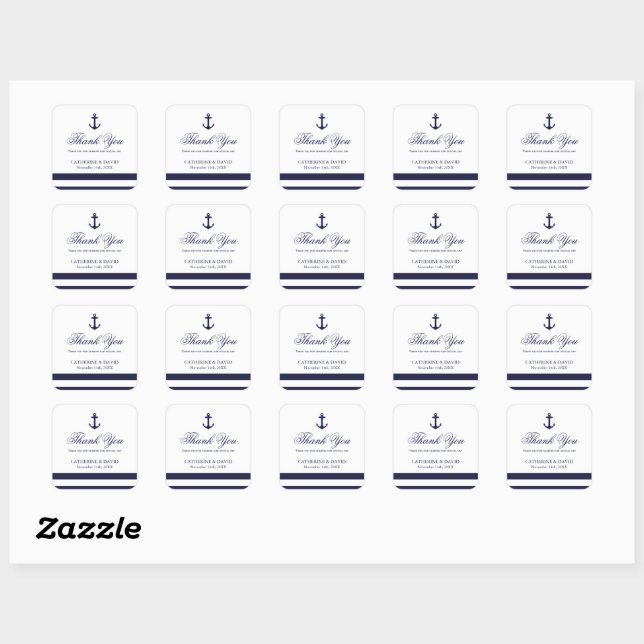 Navy Blue and White Wedding Favor Anchor Stickers (Sheet)