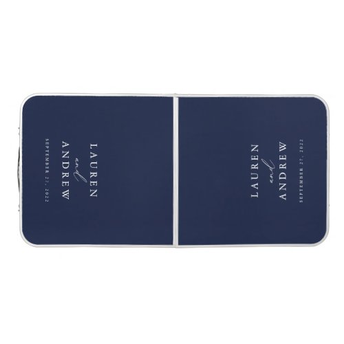 Navy Blue and White Wedding Personalized Beer Pong Table