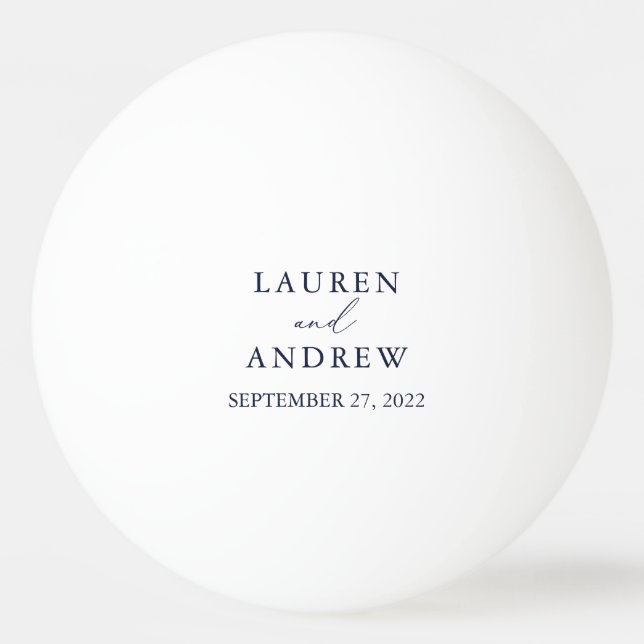 Navy Blue and White Wedding Personalized Ping Pong Ball (Front)