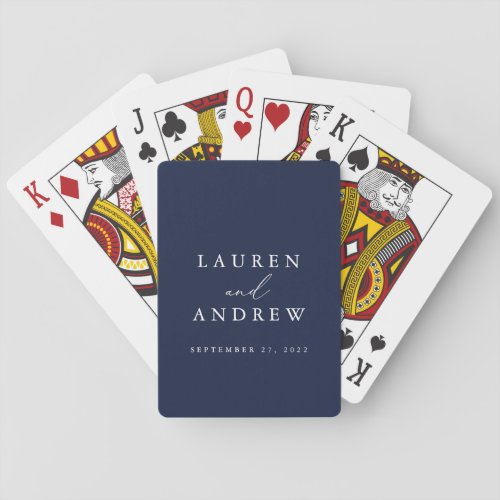 Navy Blue and White Wedding Personalized Poker Cards