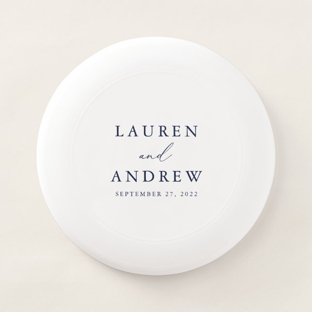 Navy Blue and White Wedding Personalized Wham-O Frisbee (Front)