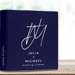 Navy Blue and White Wedding Planner Binder<br><div class="desc">Keep all your wedding planning organized with this navy blue and white wedding planner binder. The unique brush script 2 initial monogram with the couple’s name and wedding planner below in a modern sans serif font adds a personal touch to the design. The spine text is customizable so you can...</div>