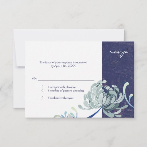 Navy Blue &amp; White Mum Floral Wedding RSVP
