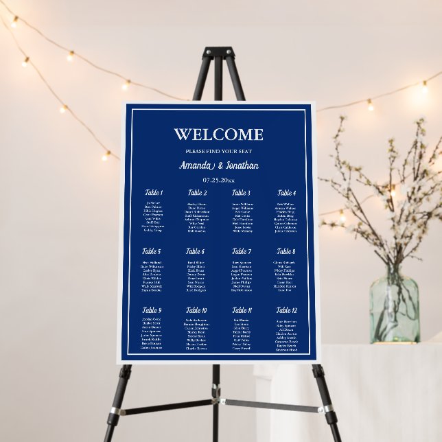 Navy Blue and White Wedding Table Seating Chart  Foam Board (In Situ (Stand))