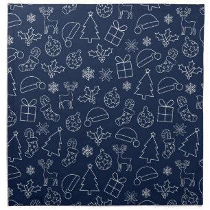 Navy Blue and White Winter Christmas Pattern Cloth Napkin