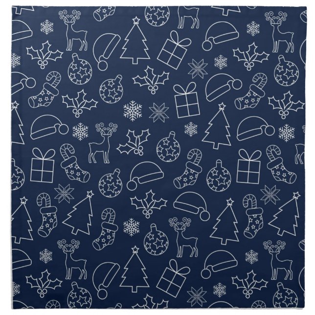 Navy Blue and White Winter Christmas Pattern Cloth Napkin (Front)