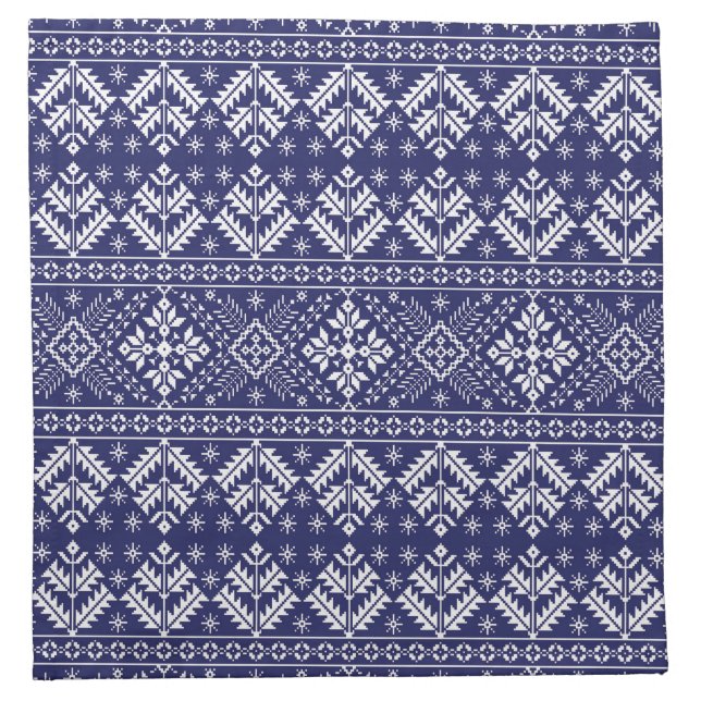 Navy Blue and White Winter Fair Isle Christmas Cloth Napkin (Front)