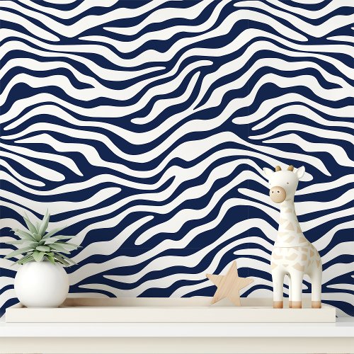 Navy Blue And White Zebra Stripe Wallpaper