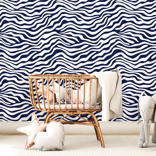Navy Blue and White Zebra Stripe Wallpaper