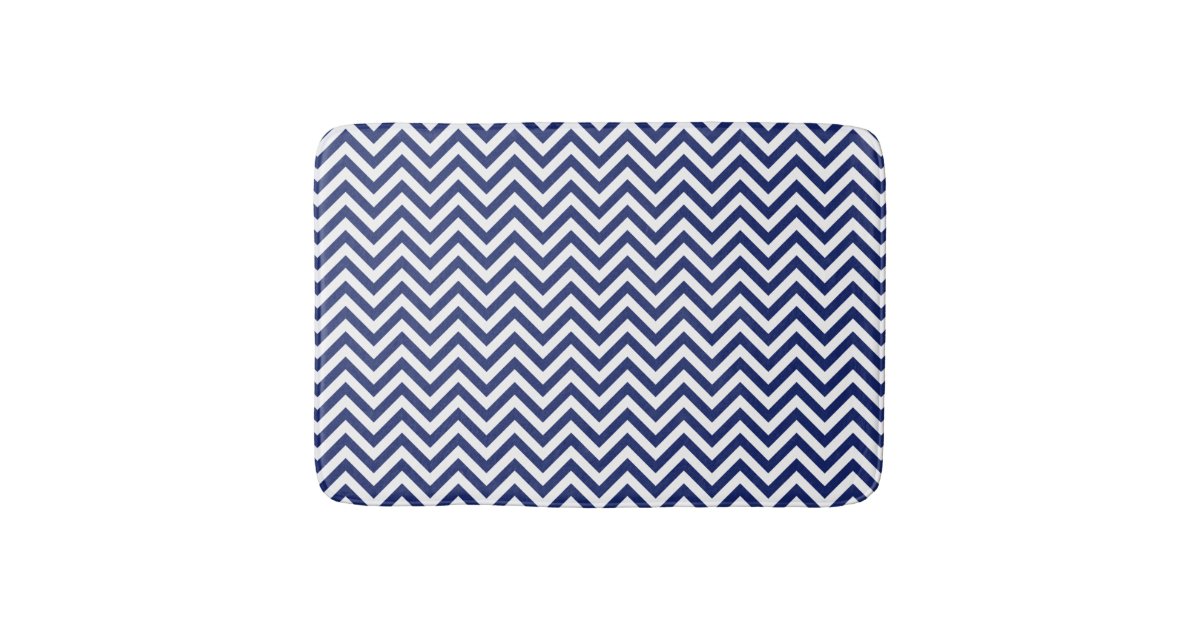 Navy Blue and White Zigzag Stripes Chevron Pattern Bath Mat Zazzle