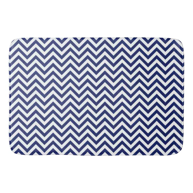 Navy Blue and White Zigzag Stripes Chevron Pattern Bath Mat Zazzle