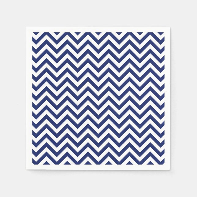 Navy Blue and White Zigzag Stripes Chevron Pattern Napkins (Front)