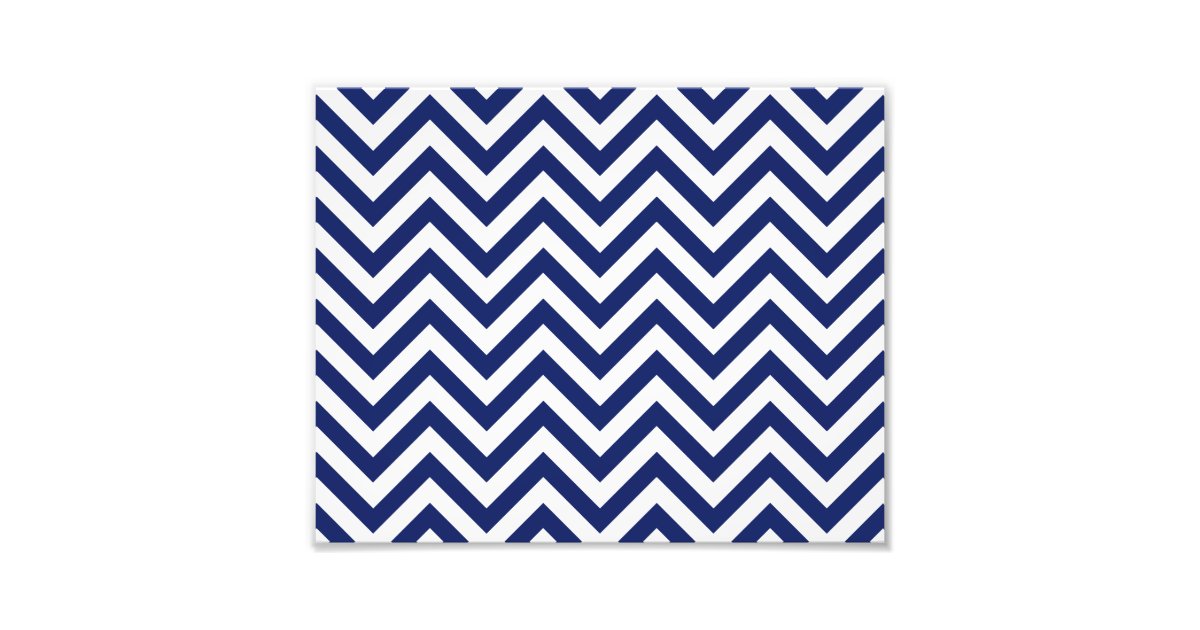 Navy Blue and White Zigzag Stripes Chevron Pattern Photo Print