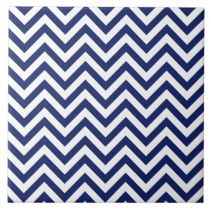 Navy Blue and White Zigzag Stripes Chevron Pattern Tile