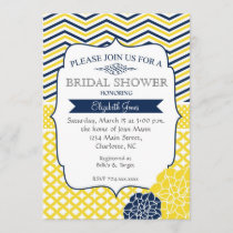 Navy Blue and Yellow  Bridal shower Invitation