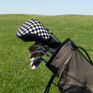 Navy Blue and Yellow Checkerboard Pattern Golf Head Cover