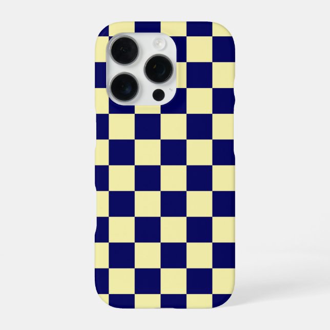 Navy Blue and Yellow Checkerboard Pattern iPhone Case (Back)