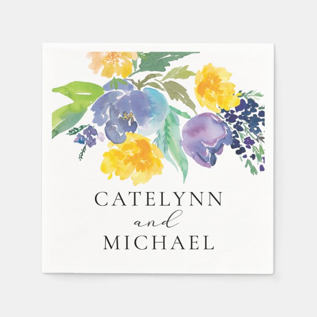 Navy Blue and Yellow Floral Elegant Napkins (Front)