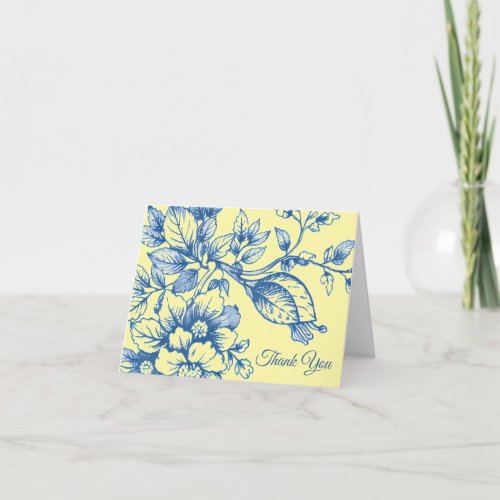 Navy Blue and Yellow Floral Thank You Card