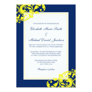 Navy Blue Yellow Wedding Invitations Announcements Zazzle