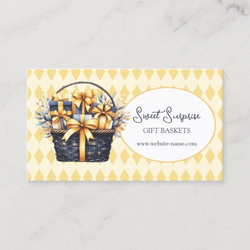 Navy Blue and Yellow Gift Basket Business Card