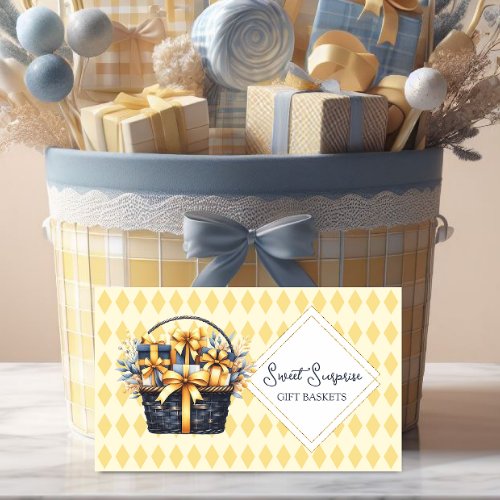 Navy Blue and Yellow Gift Basket Business Card