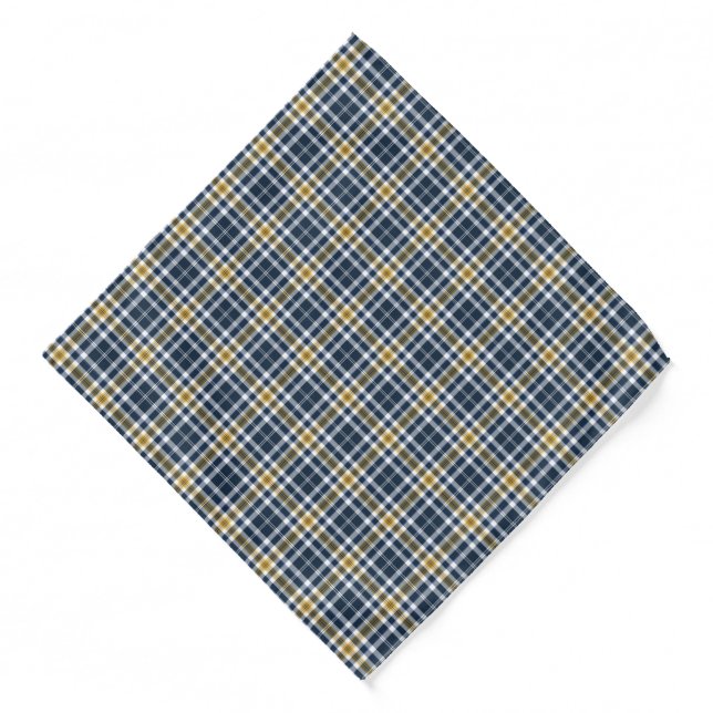 Navy Blue and Yellow Gold Sporty Plaid Bandana (Front)