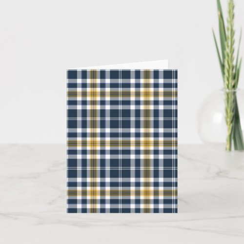 Navy Blue and Yellow Gold Sporty Plaid Card