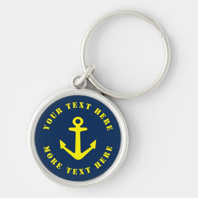 Navy blue and yellow nautical anchor boat captain keychain (Front)