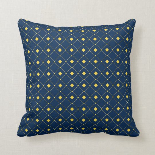 Navy Blue and Yellow retro Squares, Diamonds Throw Pillow Zazzle