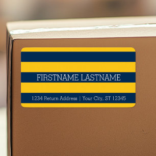 Navy Blue and Yellow Rugby Stripes Custom Name Label