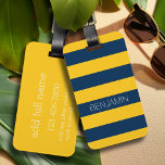 Navy Blue And Yellow Rugby Stripes Custom Name Luggage Tag at Zazzle