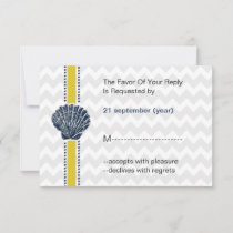 Navy Blue and Yellow Seashell Wedding Stationery Invitation