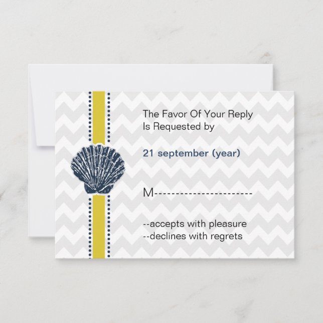 Navy Blue and Yellow Seashell Wedding Stationery Invitation (Front)