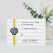 Navy Blue and Yellow Seashell Wedding Stationery Invitation (Standing Front)