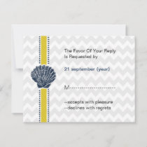 Navy Blue and Yellow Seashell Wedding Stationery Invitation