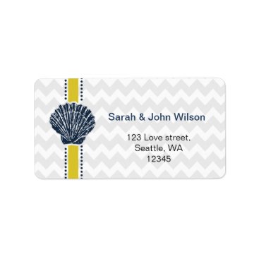 Navy Blue and Yellow Seashell Wedding Stationery Label