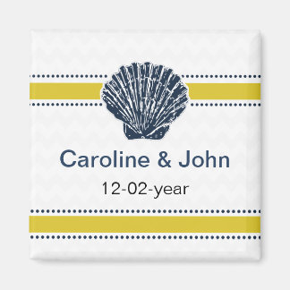 Navy Blue and Yellow Seashell Wedding Stationery Magnet