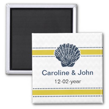 Navy Blue and Yellow Seashell Wedding Stationery Magnet