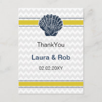 Navy Blue and Yellow Seashell Wedding Stationery Postcard