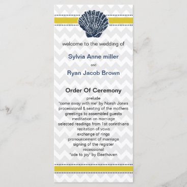 Navy Blue and Yellow Seashell Wedding Stationery Program