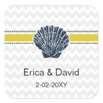 Navy Blue and Yellow Seashell Wedding Stationery Square Sticker