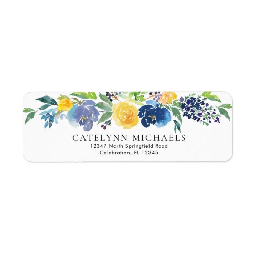 Navy Blue and Yellow Watercolor Floral Elegant Label