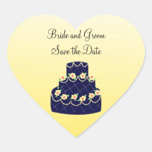 Navy Blue and Yellow Wedding Cake Heart Sticker
