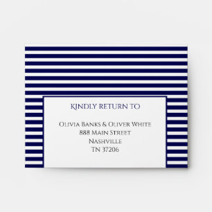 Navy Blue andWhite Striped - Wedding Invite RSVP Envelope